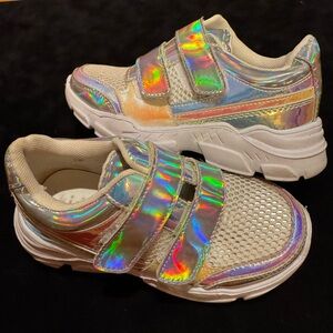Holographic girls Sneakers 13 kidpic kid iridescent shoes velvro sparkle shimmer